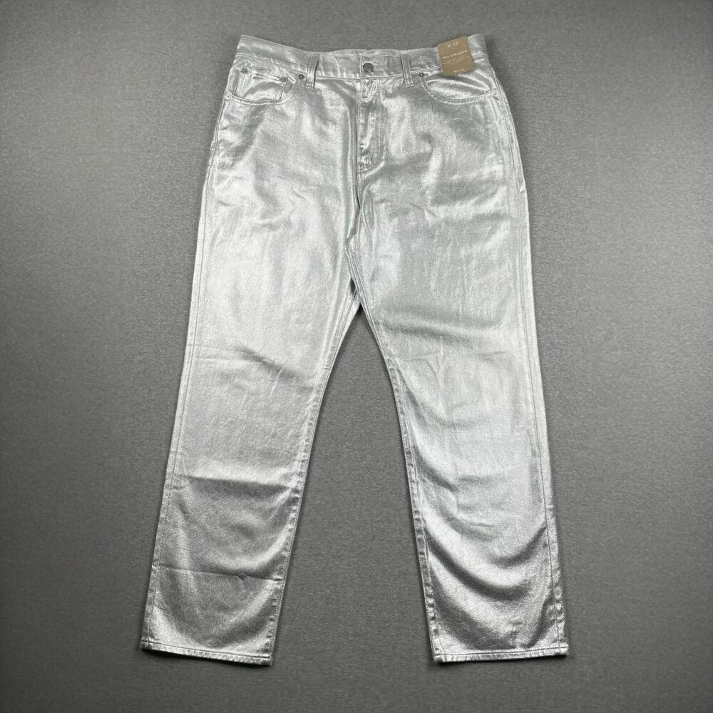 Madewell Jeans Womens 32 Silver Foil 90s Straight Leg Metallic Iridescent Disco